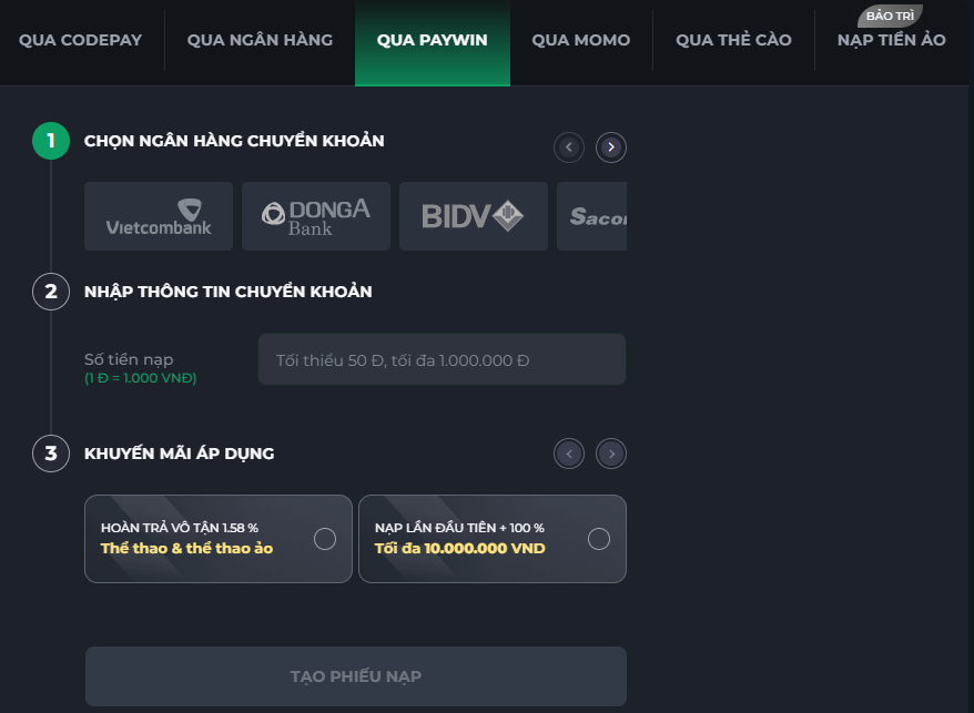 Khi nạp tiền tại nhà cái SOC88 bạn khai báo chính xác thông tin