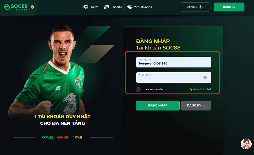 Đăng nhập vào nhà cái SOC88