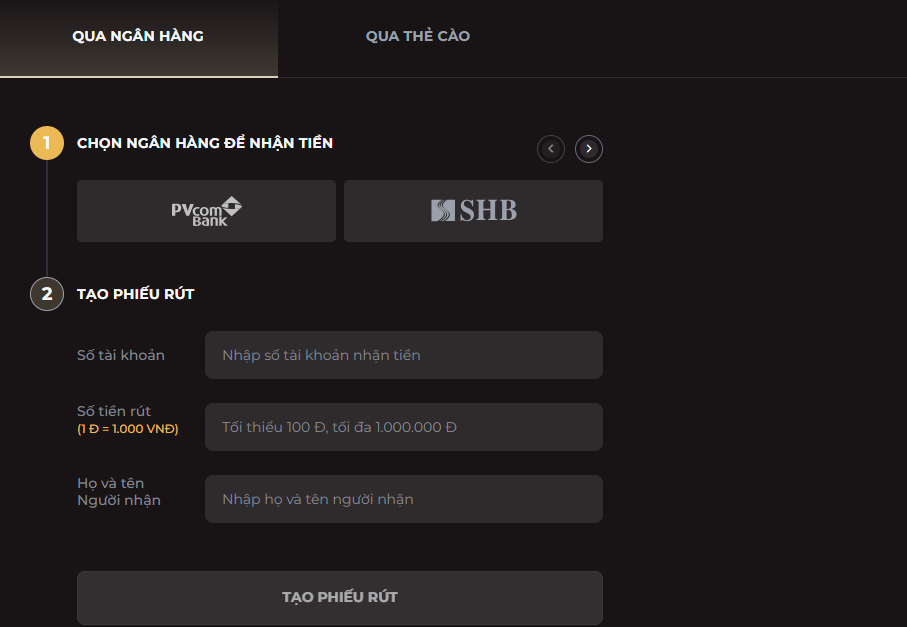 Nạp rút tiền thắng chỉ trong tích tắc