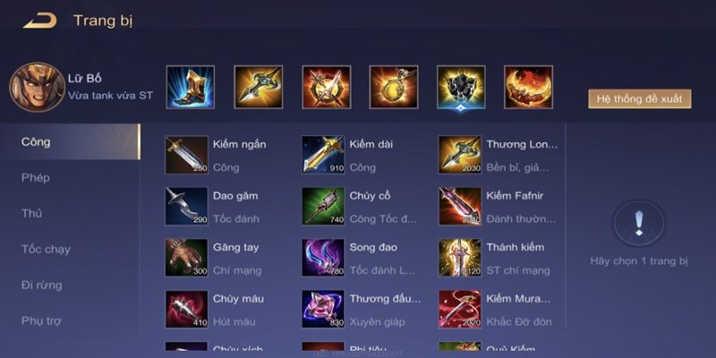 Bộ trang bị Lữ Bố được nhiều cao thủ sử dụng nhất