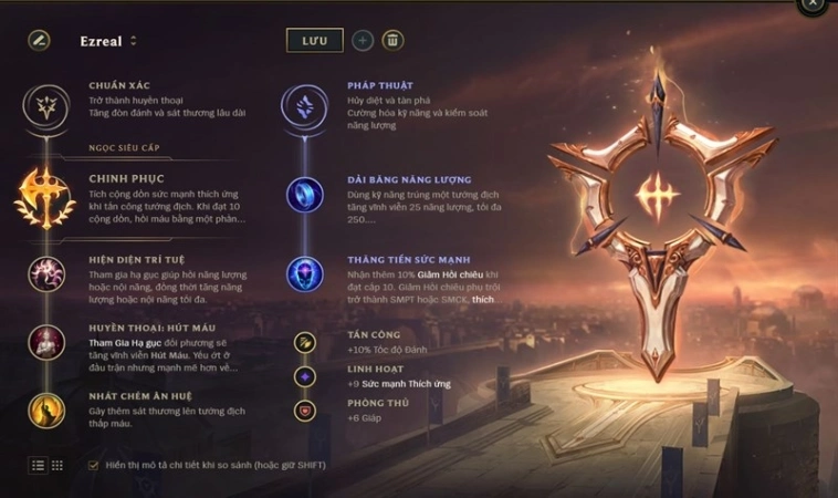 Bảng ngọc chi tiết cho từng vị trí của Ezreal
