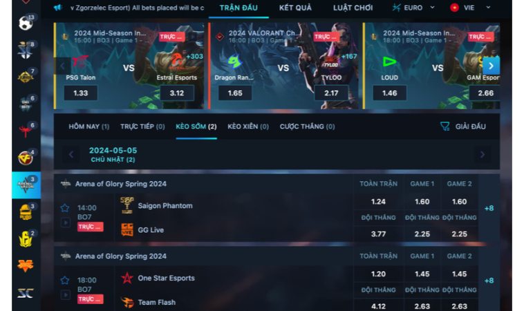 Có nhiều kèo cá cược để người chơi lựa chọn